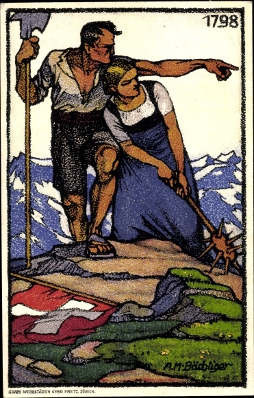 Postwaardestukken kunstenaarsbriefkaart Bächliger, AM, Zwitserse nationale viering, 1913, 1798, tegen tuberculose