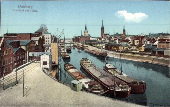 KP Duisburg w Zagłębiu Ruhry, panorama miasta z portem