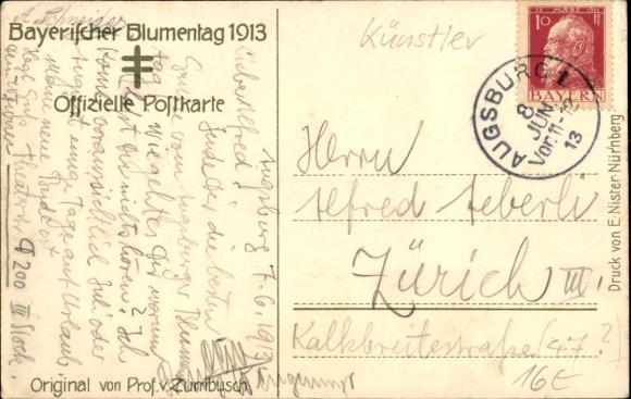 Artist Postcard Zumbusch, Ludwig von, Bavarian Flower Day 1913, boy with poppy flower