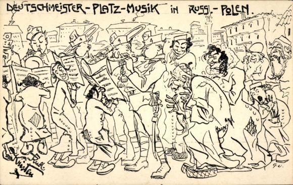 Judaica Artist Postcard Kristen, Rud., Deutschmeister Square Music in Russian Poland