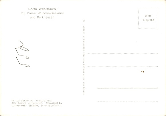 Postcard Porta Westfalica on the Weser, aerial photograph, Kaiser Wilhelm Memorial and Barkhausen