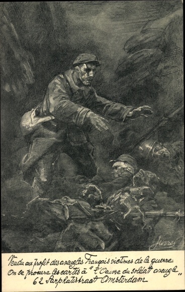 Artist PC Blind French Soldier in Battle, aveugles Francais victimes de la guerre