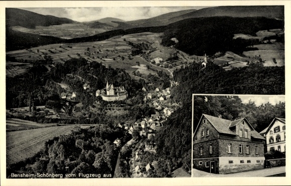 Postcard Schönberg Bensheim an der Bergstraße, aerial photograph, food Ludwig Zill