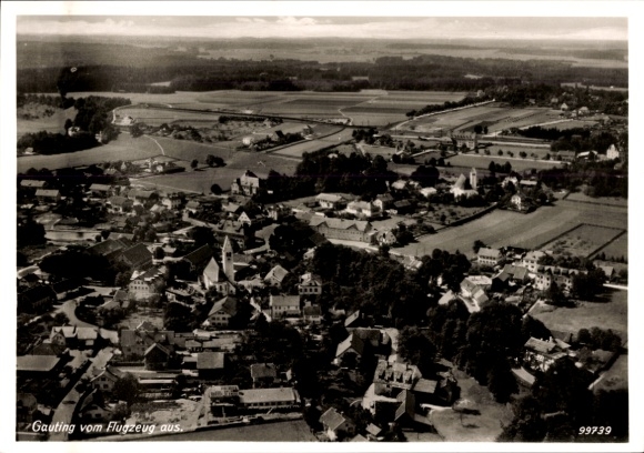 Postcard Gauting in Upper Bavaria, aerial photograph