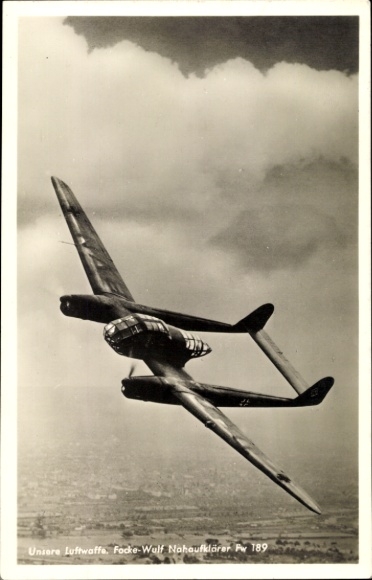 Postcard Focke Wulf, Fw 189 A-1, the newest close reconnaissance aircraft of the German Air Force