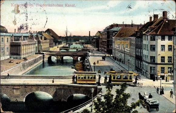 Postcard København Kopenhagen Dänemark, Frederiksholms Kanal, Straßenbahn