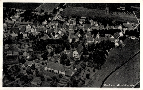 Postcard Mittelbiberach in Upper Swabia, aerial photograph