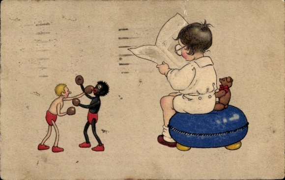 Künstler Ak Kind liest Zeitung, Boxkampf