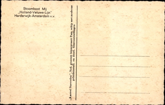 Postcard Steamer Castle Staverden der Holland Veluwe Line, Steamboat Mij.