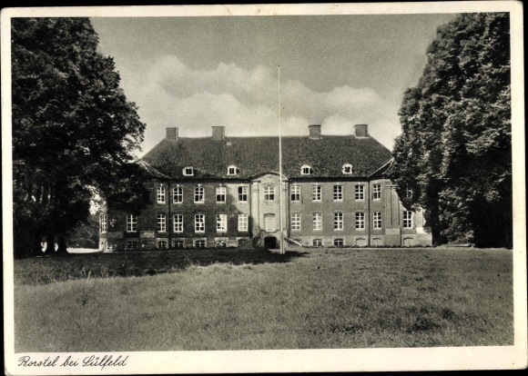 Postcard Borstel near Sülfeld Schleswig Holstein, mansion, district school III of the RAD