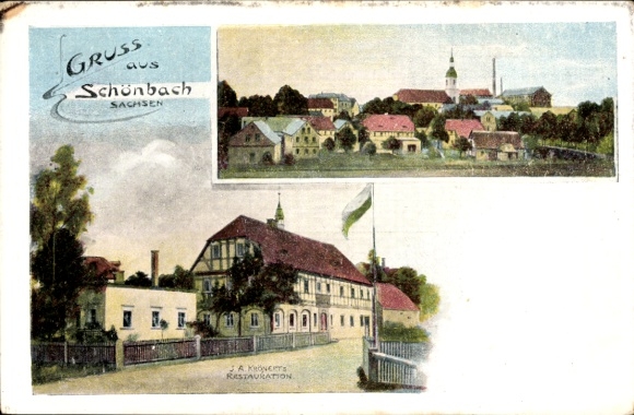 Ak Schönbach in Oberlausitz, algemeen beeld, restauratie