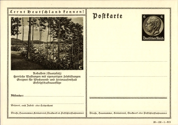 Postal stationery PC Rodalben in the Palatinate, beautiful forests, suitable for outings with followers