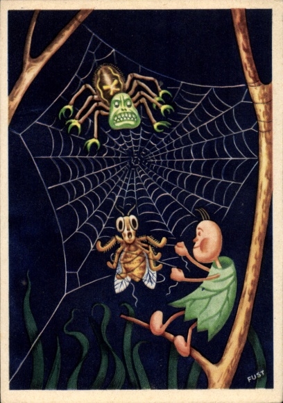 Artist Postcard Fust, Rudolf, The Liberator, Spider, Humanized Leaf
