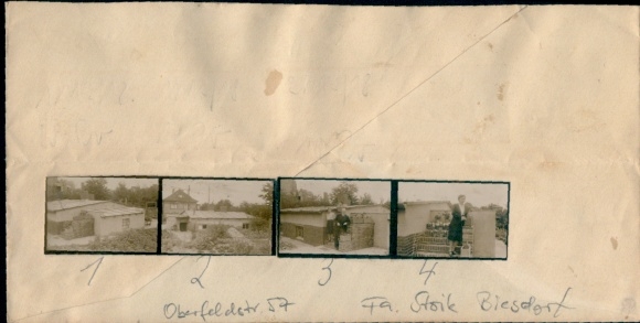 Contact print photos Berlin Biesdorf, 4 photos approx. 4x2 cm, Stoik company, Oberfeldstraße 57