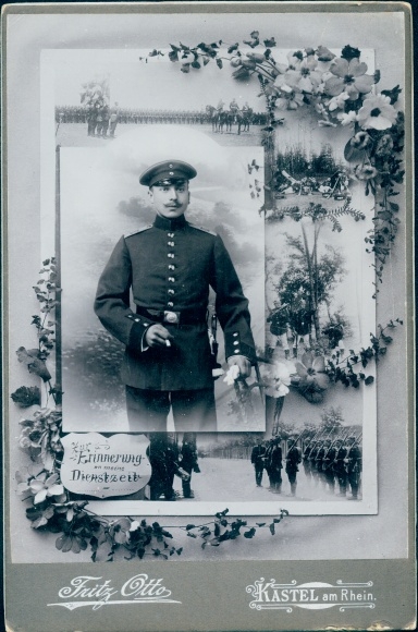 Kabinetfoto Mainz Kastel am Rhein Wiesbaden in Hessen, Duitse soldaat in uniform, sigaret