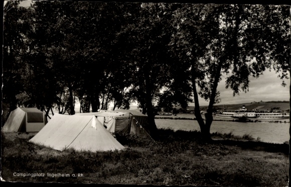 Postcard Ingelheim am Rhein, campsite, steamer