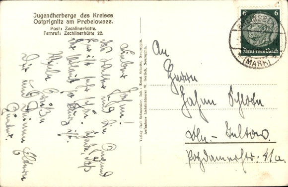 Postcard Zechlinerhütte town of Rheinsberg in der Mark, youth hostel of the district of Ostprignitz, Prebelowsee