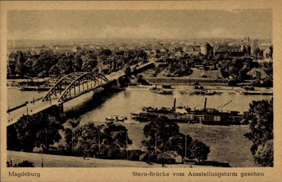 Postcard Magdeburg on the Elbe, Sternbrücke seen from the exhibition tower