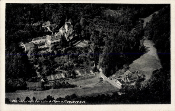 Postcard Mariabuchen Lohr in the Spessart Lower Franconia, aerial photograph