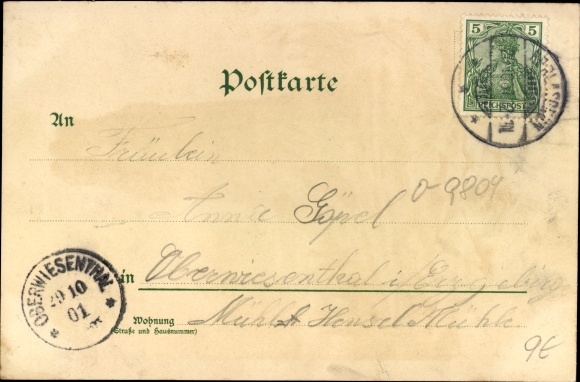 Artist Chromo-Litho Spindler, Erwin, Netzschkau, Bismarck column on the Kuhberg