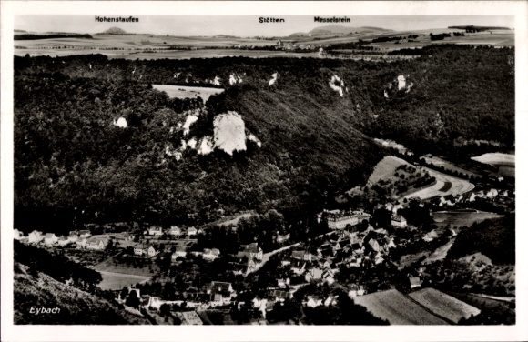 Postcard Eybach Geislingen an der Steige, landscape photograph, rocks, house, Eybach