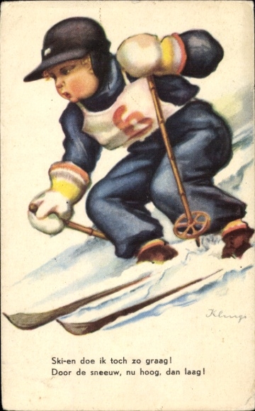 Künstler Ak Junge fährt Ski, Skifahrer