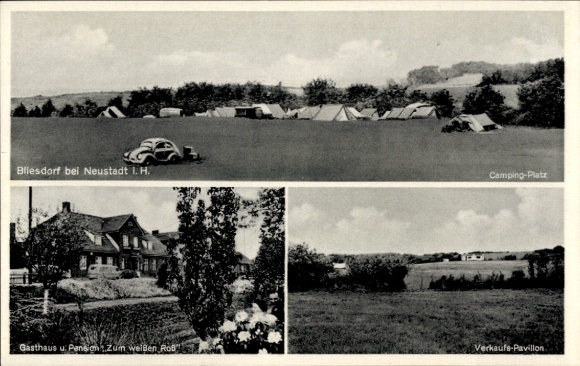 Ak Bliesdorf Schashagen in Holstein, Campingplatz, Gasthaus Zum weißen Roß