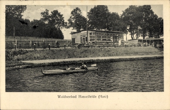 Ak Hasselfelde Oberharz am Brocken, Waldseebad, kanoën