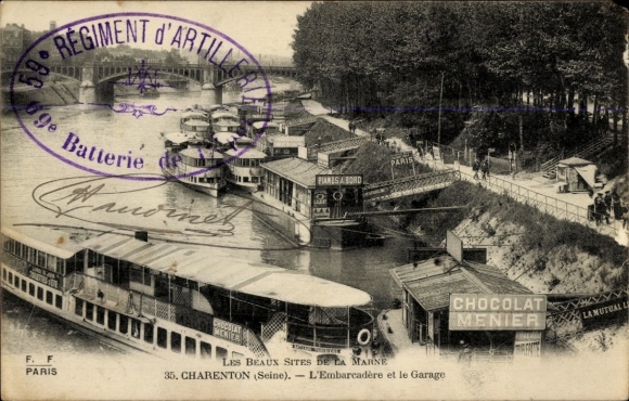 Ak Charenton le Pont Val de Marne,  mit Booten, Flussansicht, Embarcadère und Bäumen, Paris