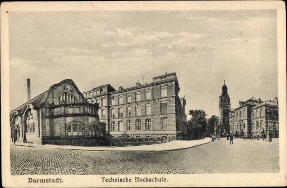 Postcard Darmstadt in Hesse, Technical University, building, street view