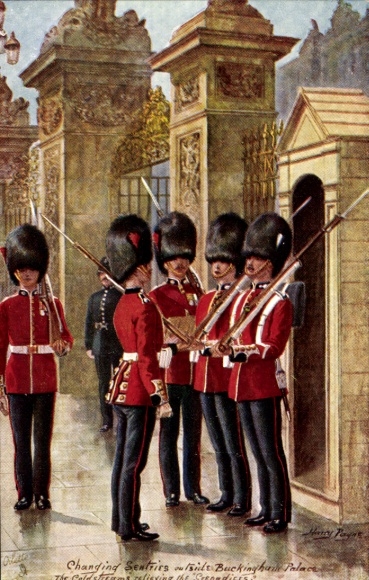 Artist Postcard Payne, Harry, Coldstream Guards changing sentries in front of Buckingham Palace
