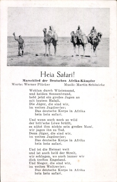 Song Postcard Heia Safari, Marching Song of the German Africa Fighters, Afrikakorps, W. Plücker, M. Schönicke
