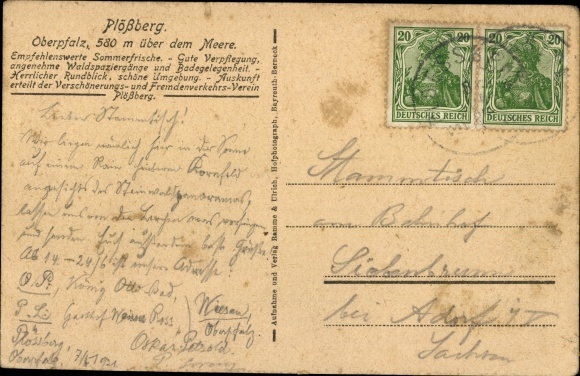 Postcard Plößberg in the Upper Palatinate, panorama, Oberer Markt, new pond