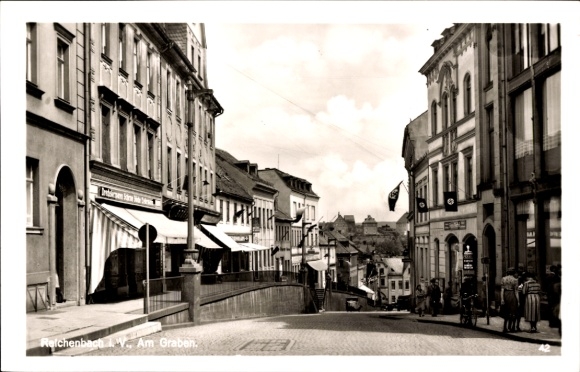 Ak Reichenbach im Vogtland, Am Graben, Straßenpartie, Drechslerwaren, Bruno Möckel Papierwaren