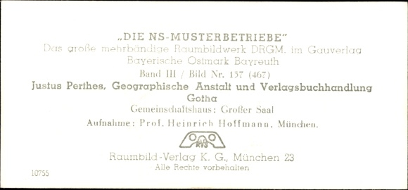 Stereo room image photo &quot;The NS model companies&quot;, No. 467 III/157 Geogr. Anstalt Verlagsbuchhandl. Gotha
