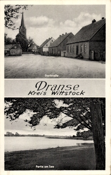 Postcard Dranse Wittstock Dosse in the Prignitz, village street, lakeside