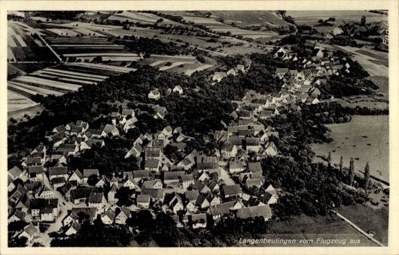 Postcard Langenbeutingen Langenbrettach in Würtemberg, aerial view of country houses, fields