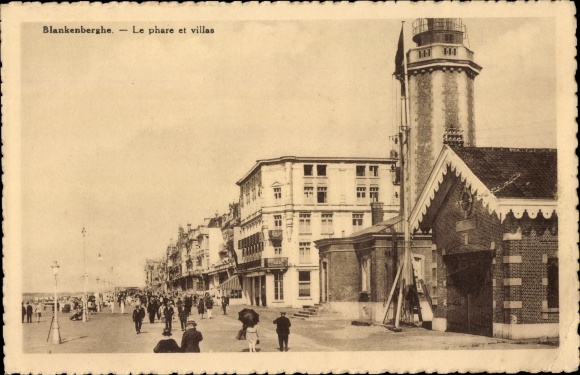 Postcard Blankenberghe Blankenberge West Flanders, lighthouse, villas
