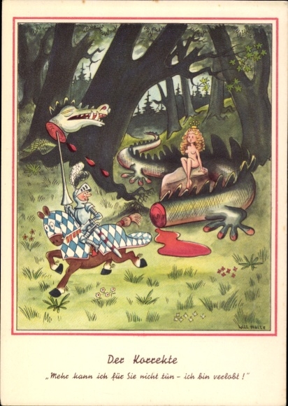 Künstler Ak Halle, W., Der Korrekte, Der Drache von einem Ritter besiegt