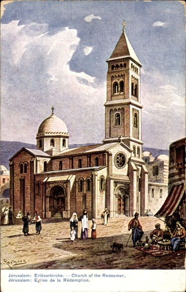 Artist Postcard Perlberg, F., Jerusalem Israel, Church of the Redeemer