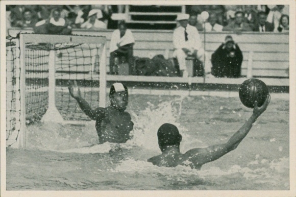 Collector's card Olympics 1936, water polo match Germany-Czechoslovakia