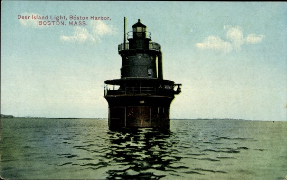 Ak Boston Massachusetts USA, Deer Island Lighthouse, Boston Harbor, wateroppervlak, lucht