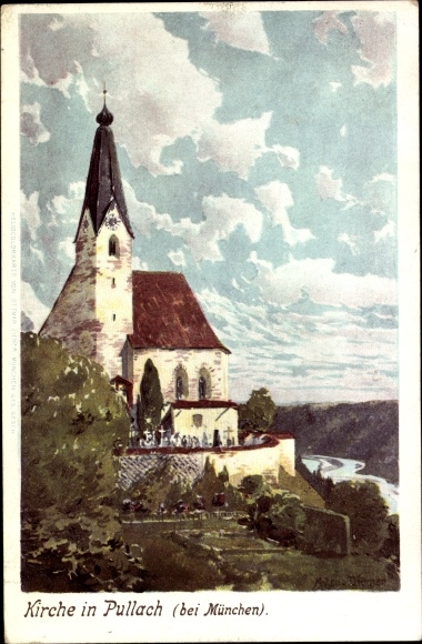 Artist Chromo-Litho Diemer, Zeno, Pullach in Bavaria, church