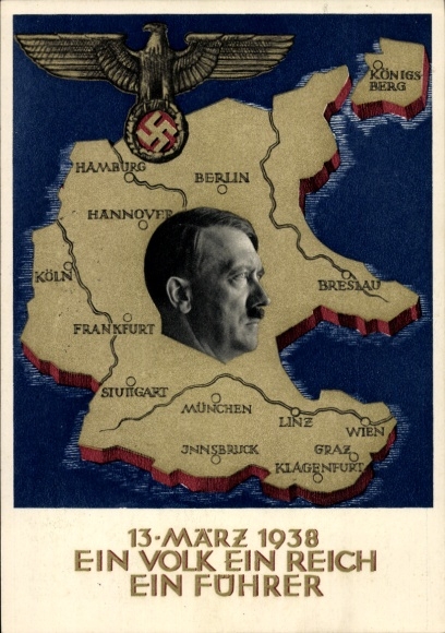 Postal stationery Postcard Klein, One People, One Reich, One Führer, Anschluss of Austria 1938, Greater Germany