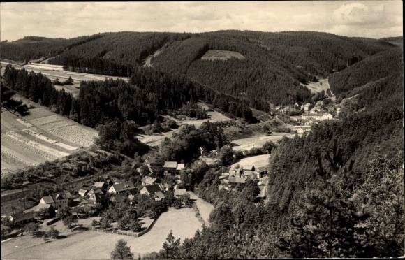 Postcard Mellenbach Glasbach im Schwarzatal Thuringia, Panorama Glasbach and Obstfelderschmiede