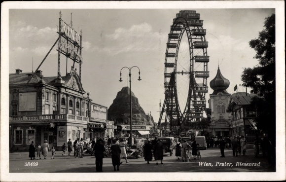 Postcard Vienna 2. Leopoldstadt, Prater, Ferris wheel, cinema
