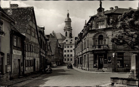 Postcard Uffenheim in Middle Franconia, marketplace, shops