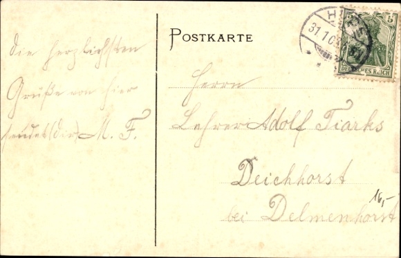 Postcard Hude in Oldenburg, train station, track view