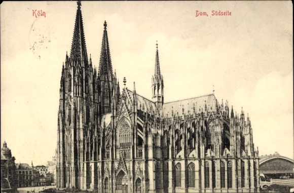 PC Cologne on the Rhine, Cologne Cathedral, south side, black and white, illustration