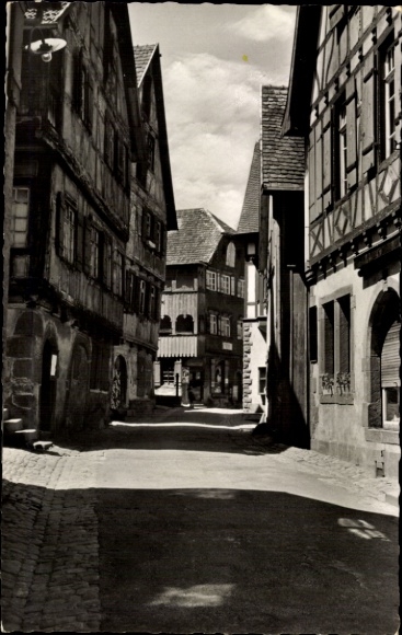 Postcard Schiltach in the Black Forest, old town, narrow streets, half-timbered houses, street view